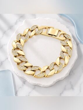 Weight Of Gold Pavé Link Chain Bracelet | 18K Gold Layered